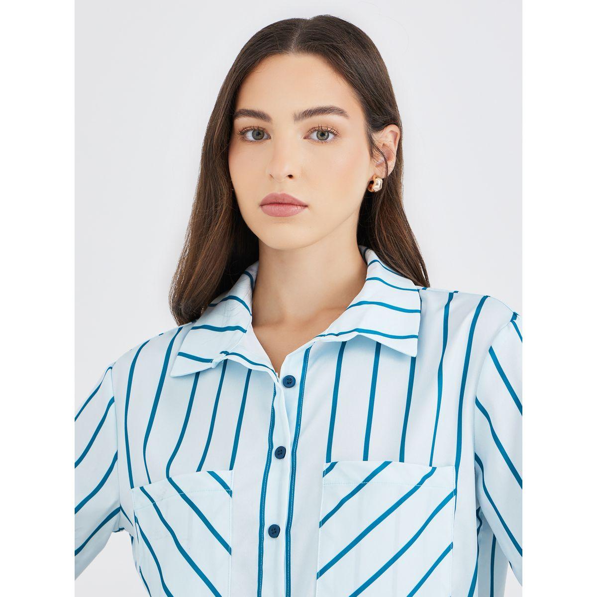 بلوزة فضفاضة مخططة بأكمام قصيرة-women-clothing-shirtsandblouses-shirts-image-3