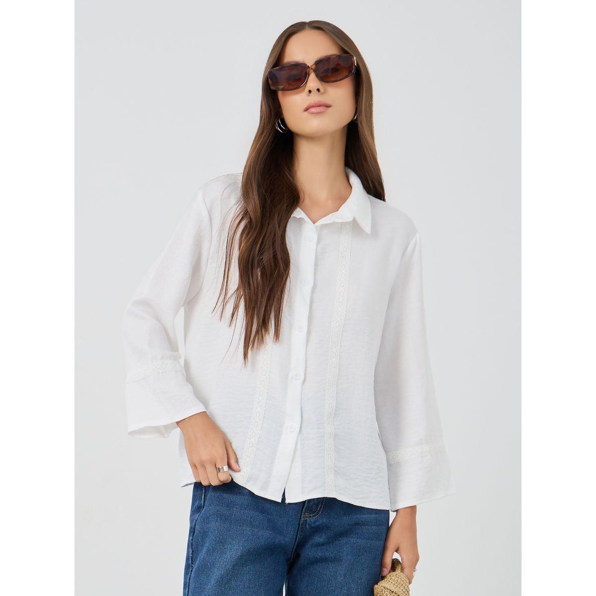 بلوزة سادة بقصة عادية وتفاصيل دانتيل-women-clothing-shirtsandblouses-shirts-image-1