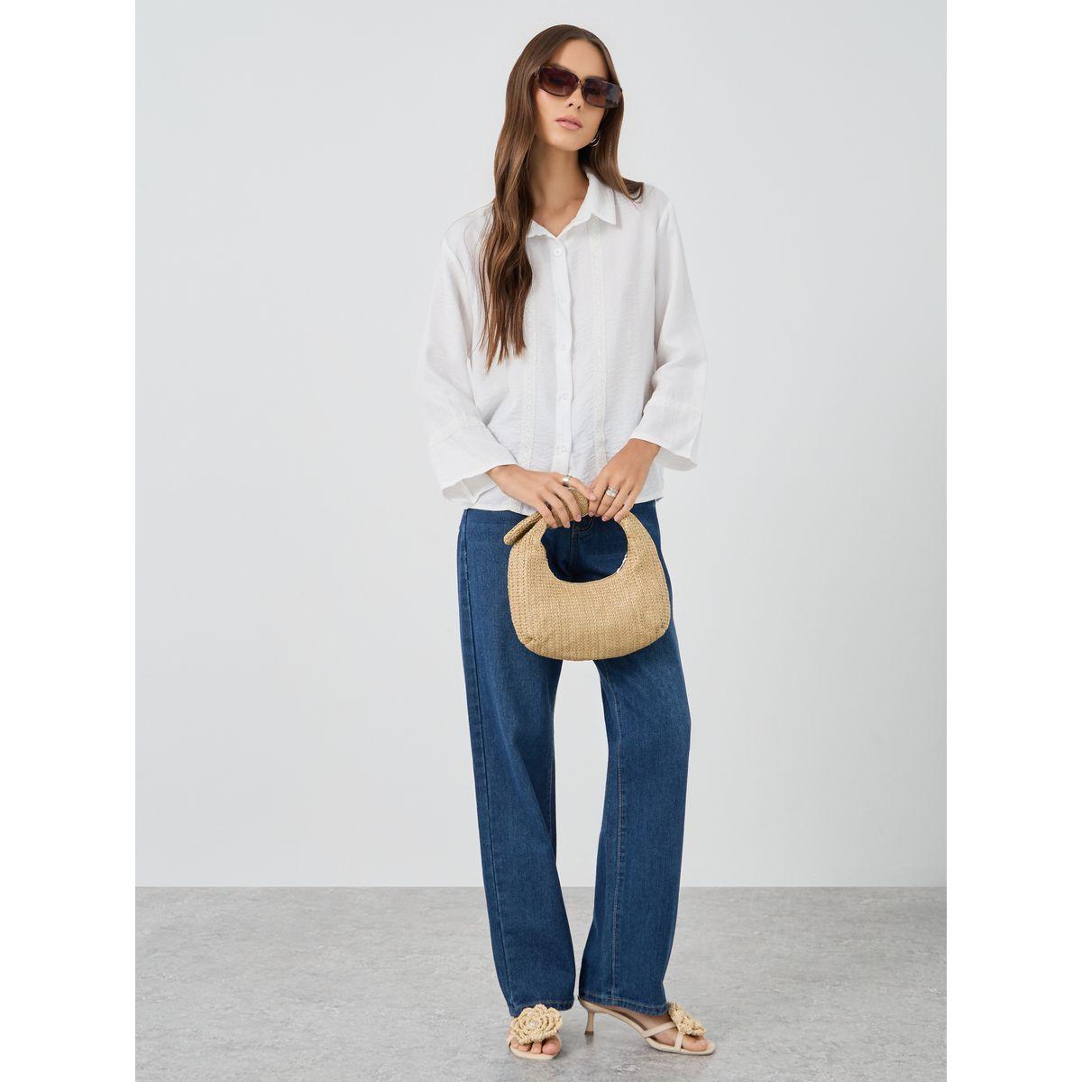 بلوزة سادة بقصة عادية وتفاصيل دانتيل-women-clothing-shirtsandblouses-shirts-image-2