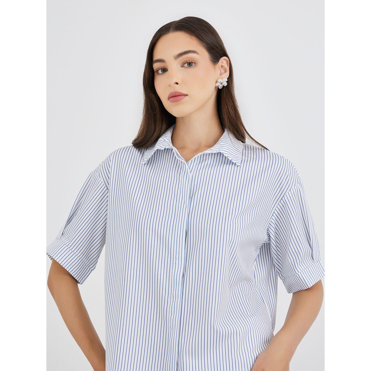 بلوزة فضفاضة مخططة بأكمام قصيرة-women-clothing-shirtsandblouses-shirts-image-3