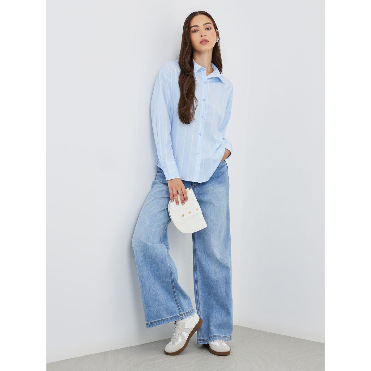 Styli Striped Spread Collar Oversized Shirt-women-clothing-shirtsandblouses-shirts-image-2