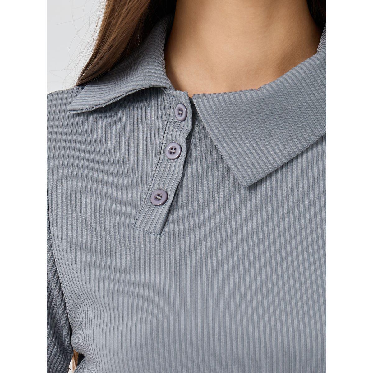 Styli Textured Polo Neck Short Sleeve Top-women-clothing-tshirts-image-3