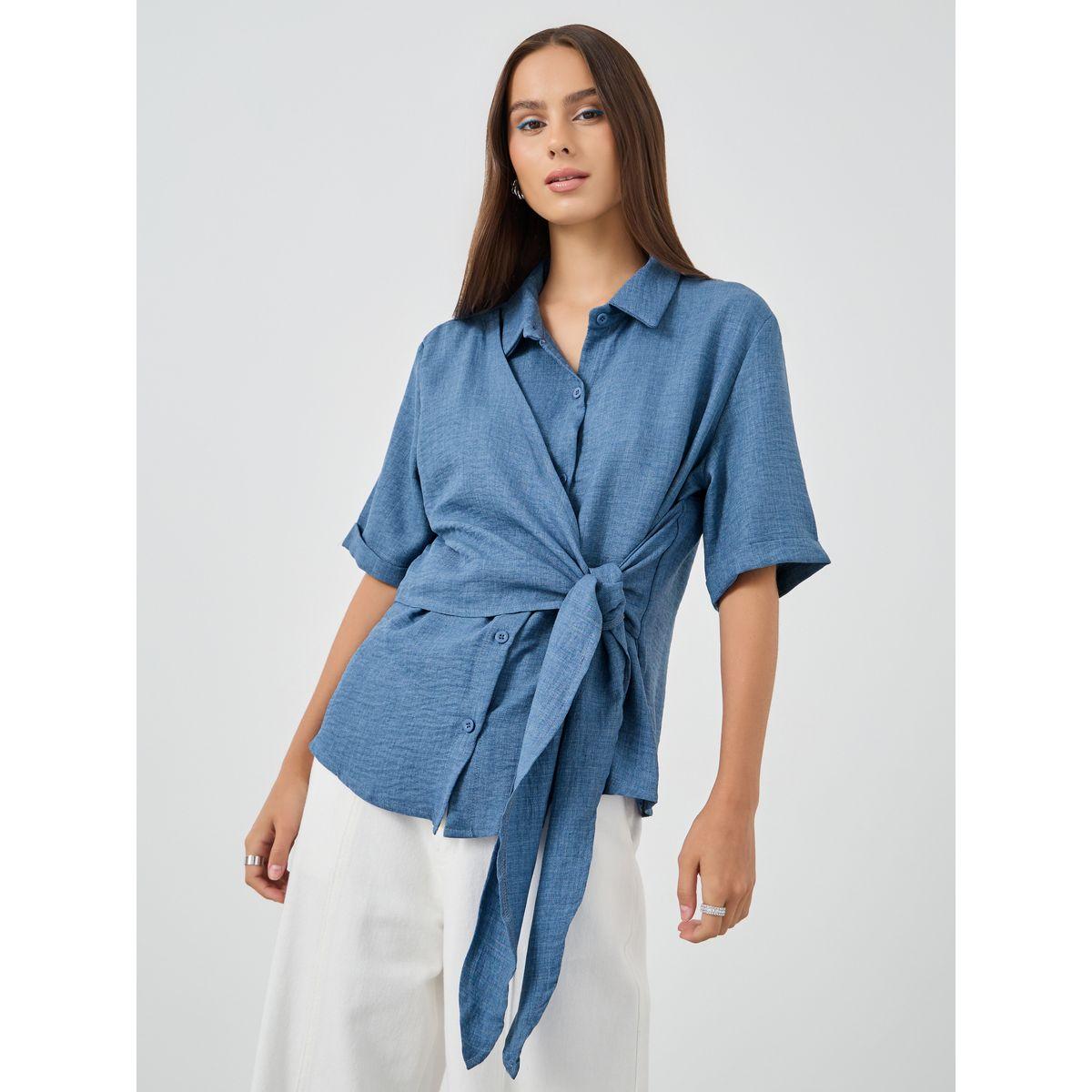 بلوزة بنمط لف وأكمام قصيرة-women-clothing-shirtsandblouses-blouses-image-1