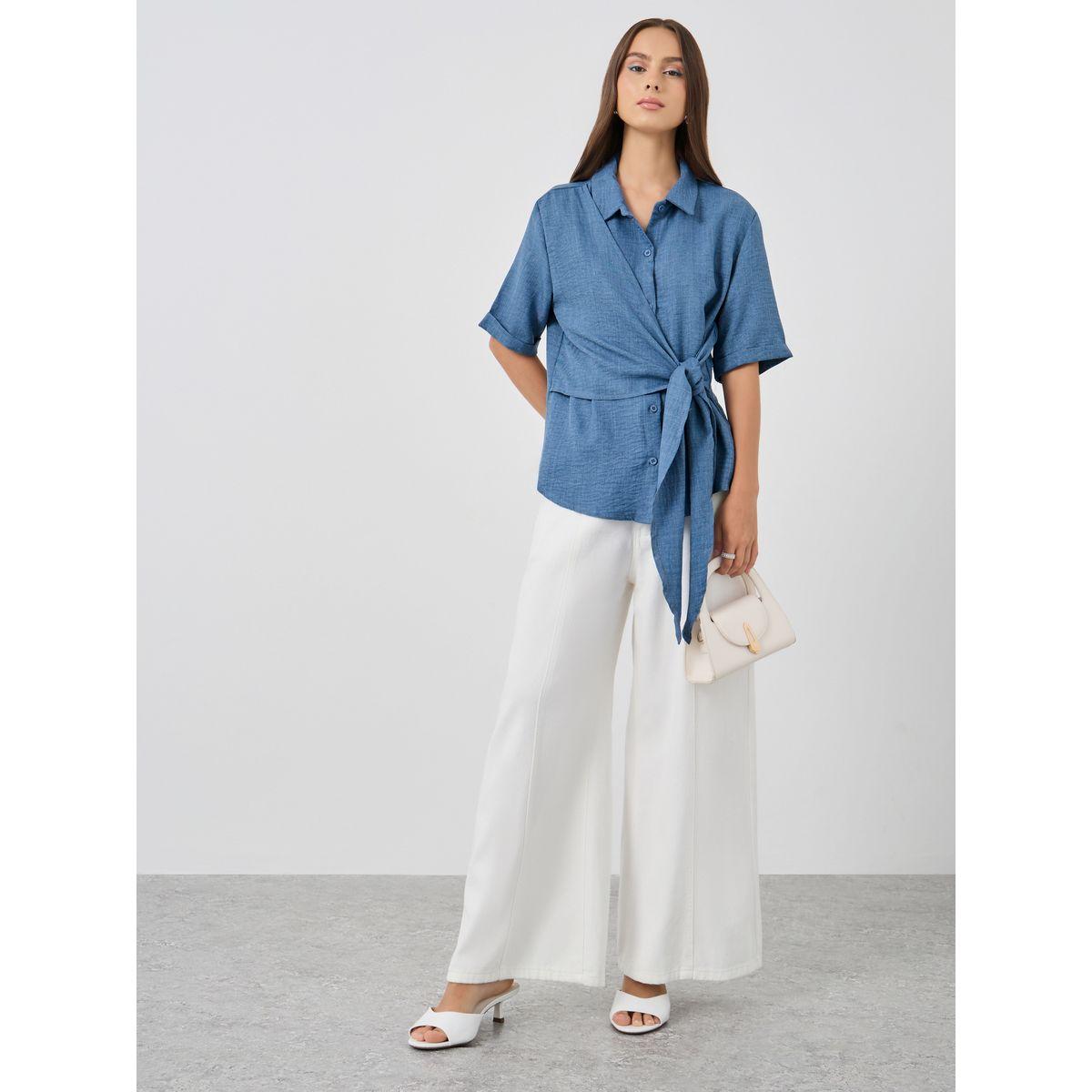 بلوزة بنمط لف وأكمام قصيرة-women-clothing-shirtsandblouses-blouses-image-2