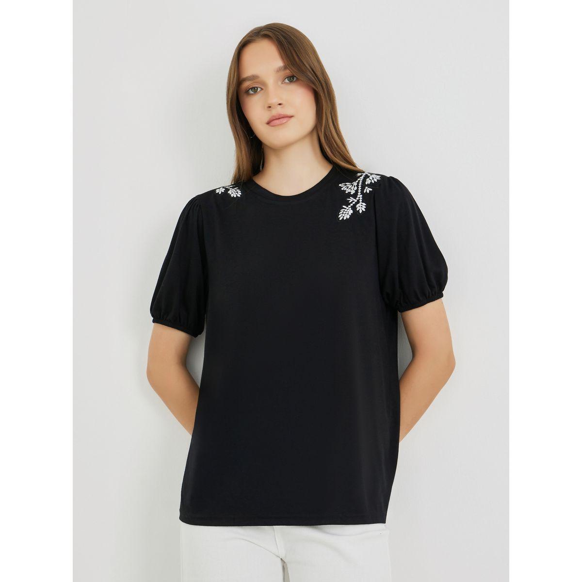 Styli Embroidered Round Neck Short Sleeve T-Shirt-women-clothing-tshirts-image-1