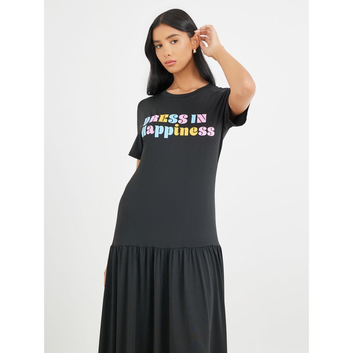 فستان طويل بطبعة كتابة وأكمام قصيرة-women-clothing-dresses-image-3