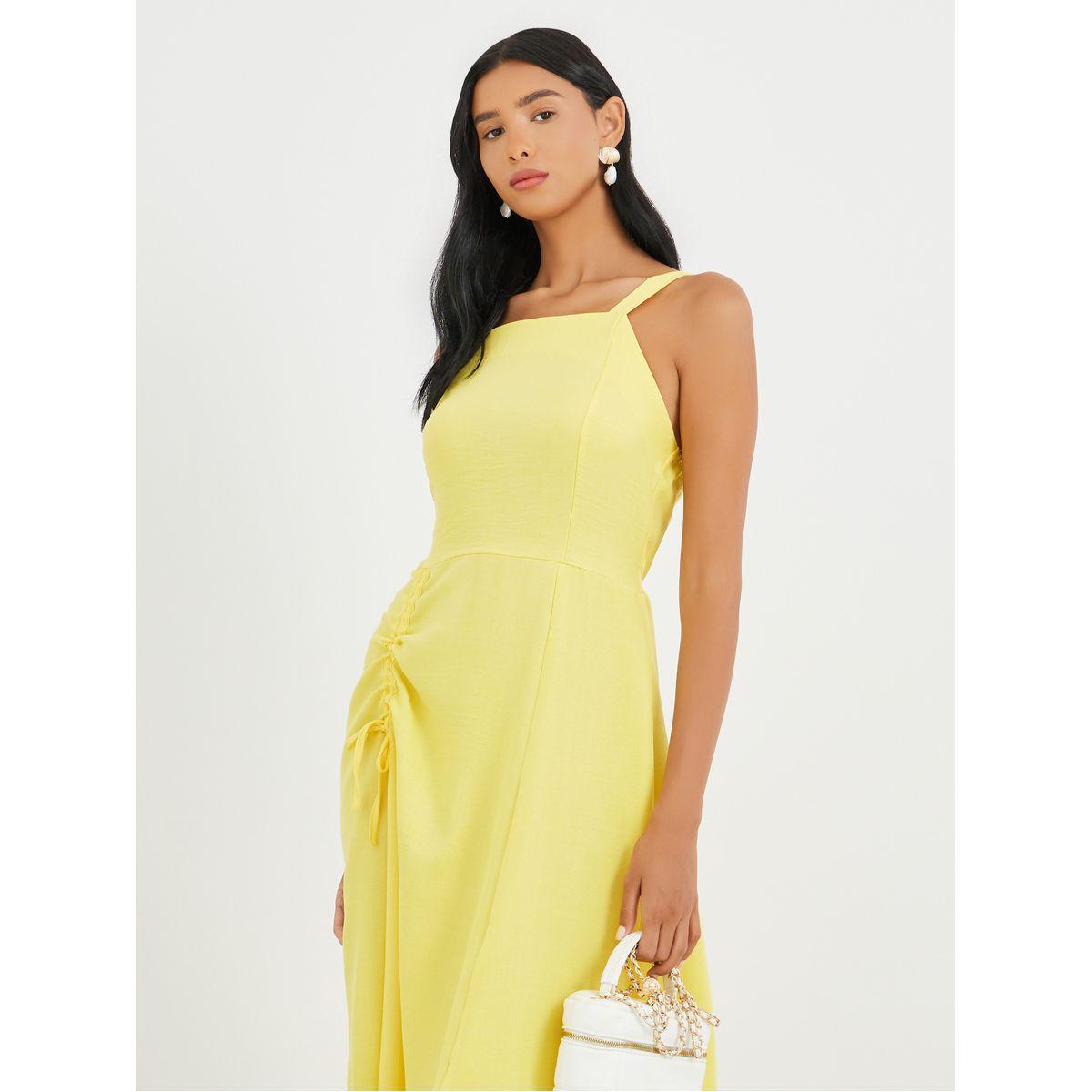 Styli Solid Sleeveless Side Ruched Detail Midi Dress-women-clothing-dresses-image-1