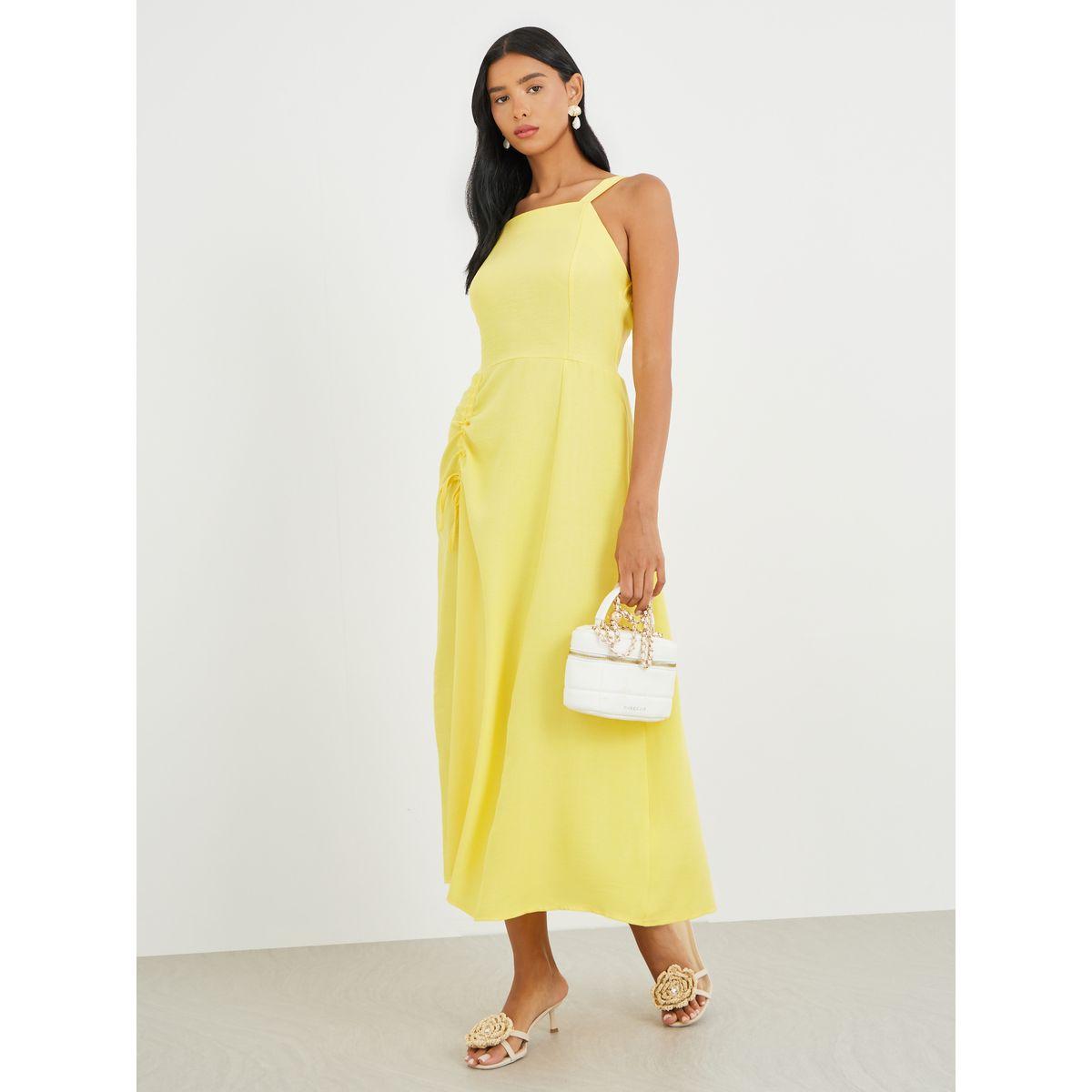 فستان ميدي سادة بلا أكمام مع تفاصيل مزمومة-women-clothing-dresses-image-5