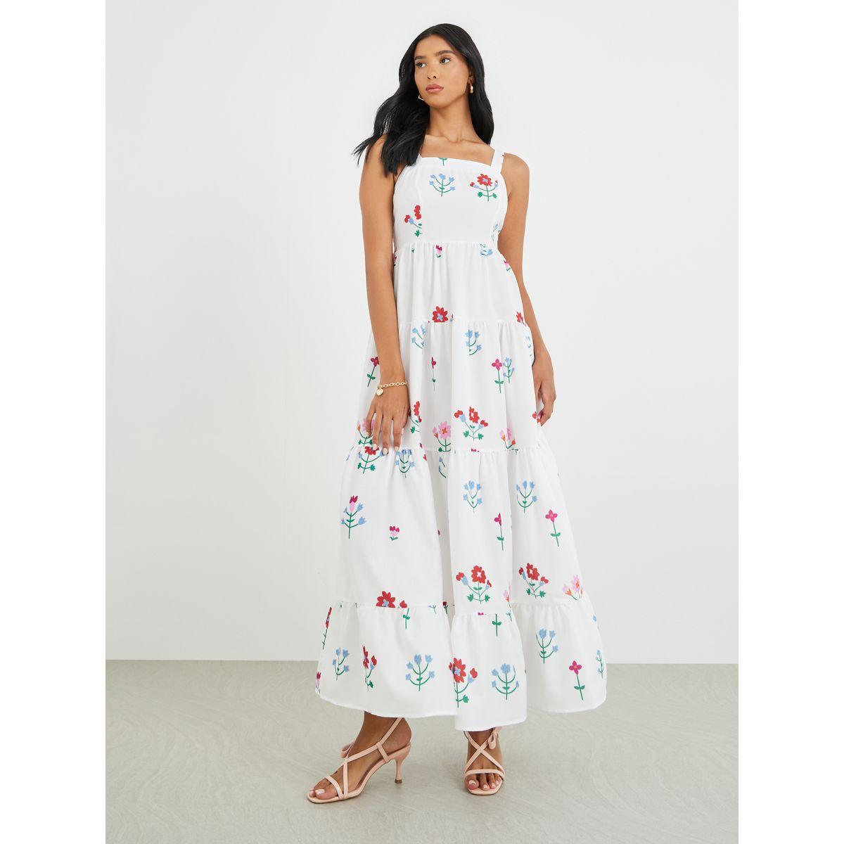 فستان طويل بطبعة زهور وحمالات رفيعة-women-clothing-dresses-image-1