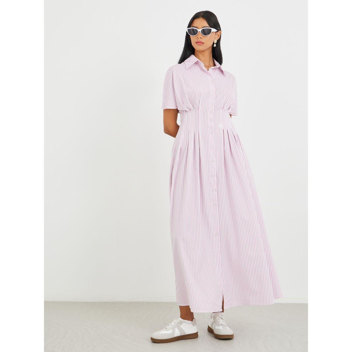 فستان طويل مخطط بأكمام قصيرة-women-clothing-dresses-image-2