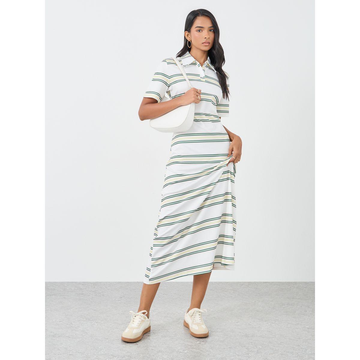 Styli Stripes Short Sleeve Polo Neck Midi Dress-women-clothing-dresses-image-1