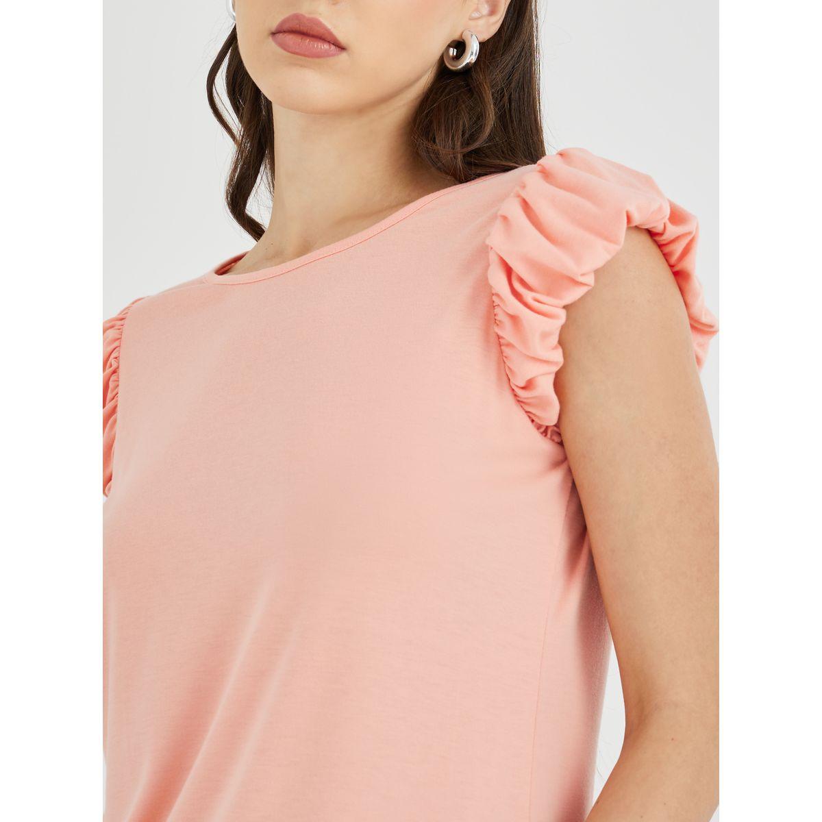 تيشيرت سادة بياقة دائرية وأكمام بكشكش-women-clothing-tshirts-image-4