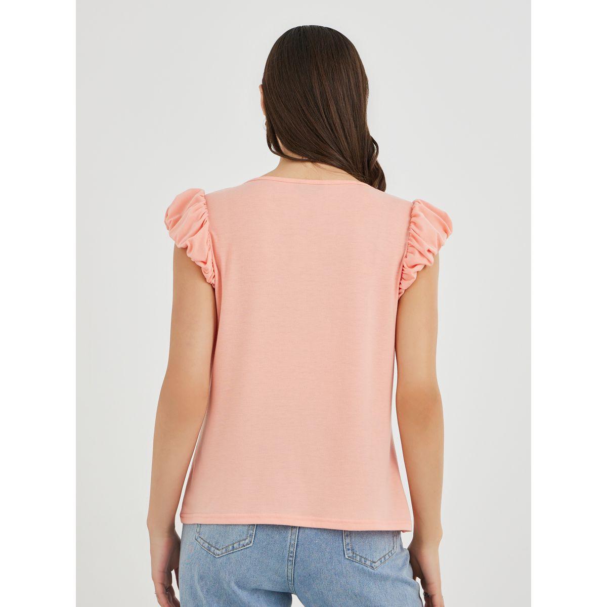 تيشيرت سادة بياقة دائرية وأكمام بكشكش-women-clothing-tshirts-image-5