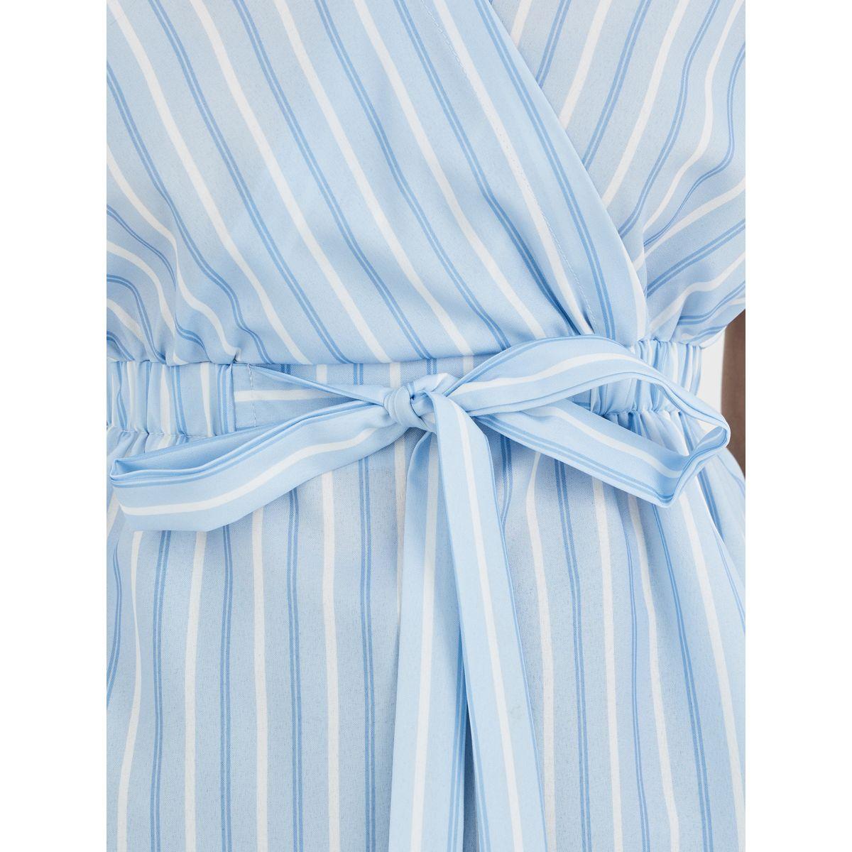 Styli Striped V-Neck Waist Tie Blouse-women-clothing-shirtsandblouses-blouses-image-3