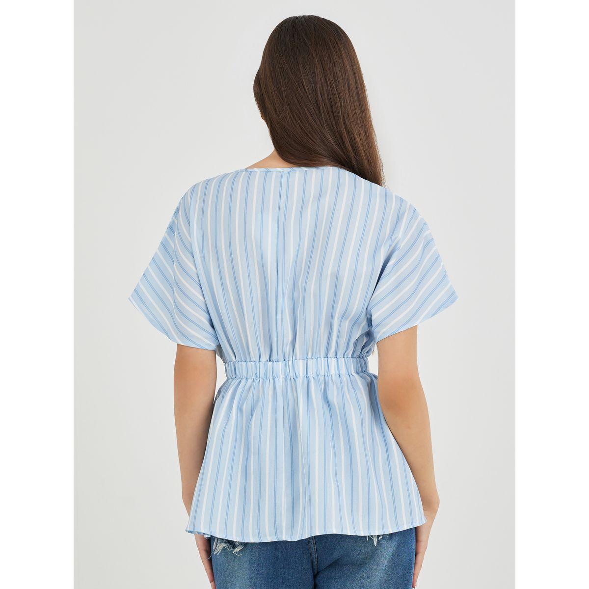 Styli Striped V-Neck Waist Tie Blouse-women-clothing-shirtsandblouses-blouses-image-4