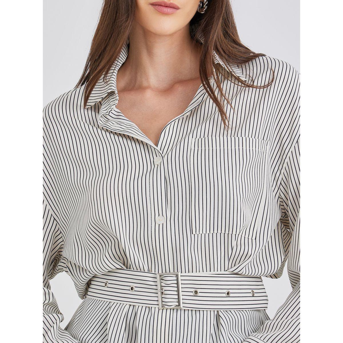 Styli Cream Striped Shirt with Belt-women-clothing-shirtsandblouses-shirts-image-3