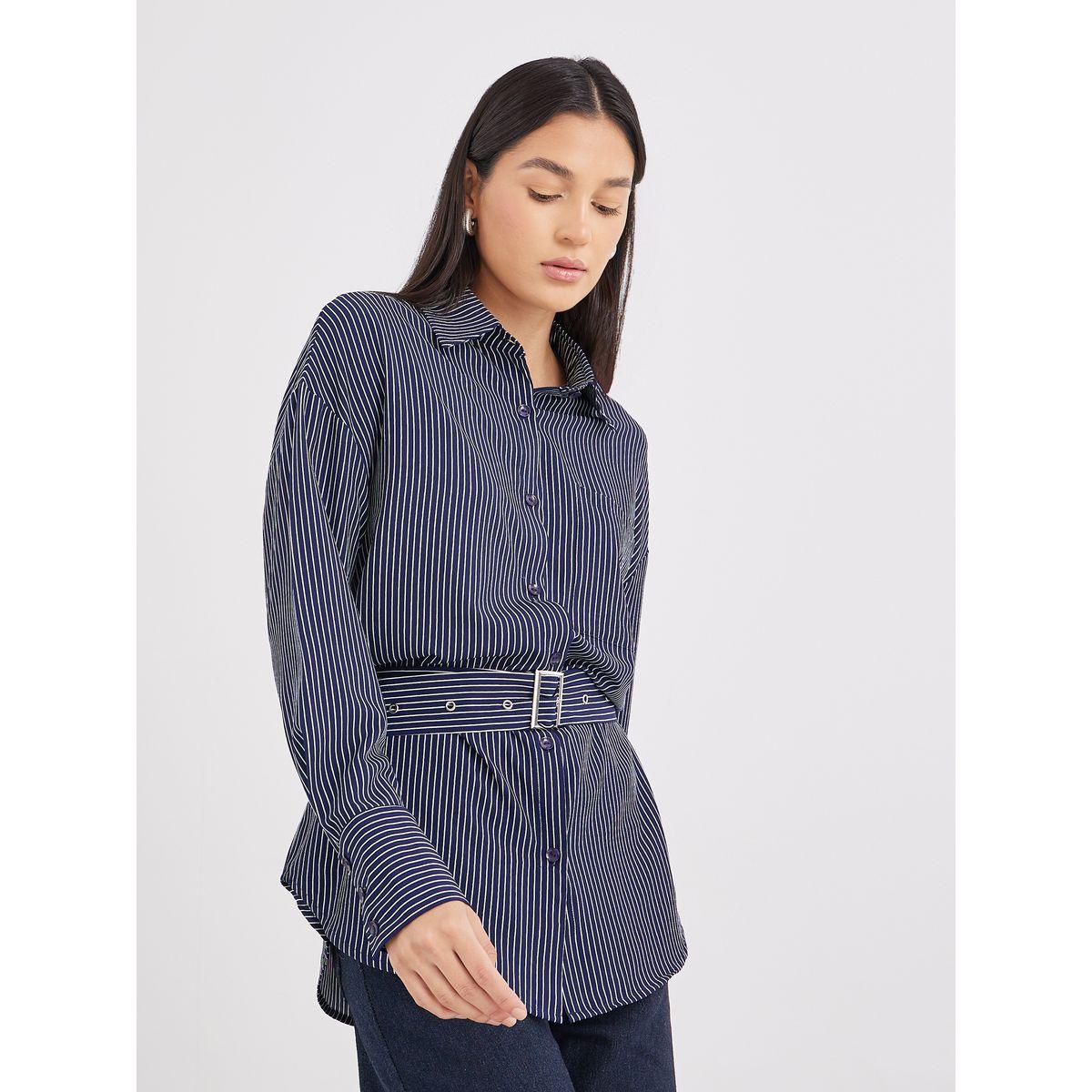 بلوزة مخططة بحزام خصر-women-clothing-shirtsandblouses-shirts-image-2