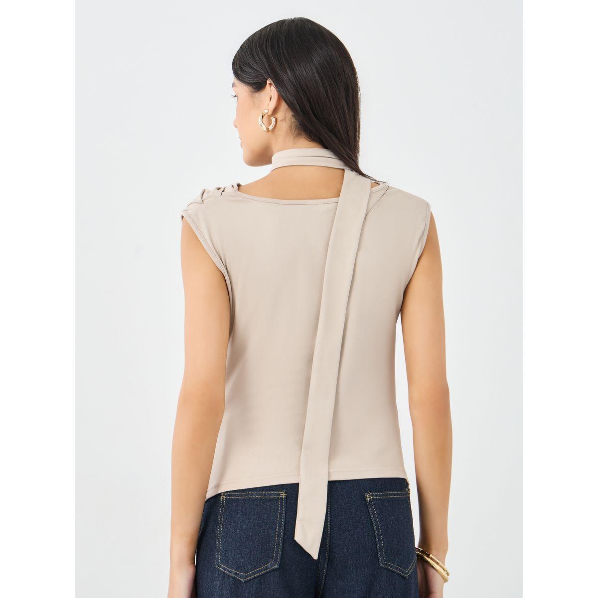 بلوزة سادة بلا أكمام بياقة منسدلة-women-clothing-shirtsandblouses-blouses-image-4
