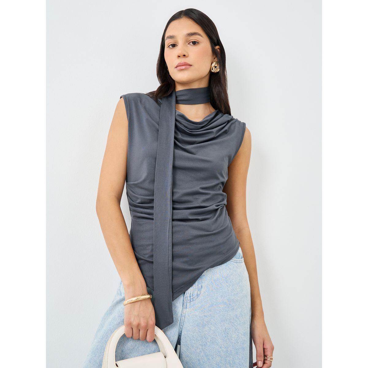 بلوزة سادة بلا أكمام بياقة منسدلة-women-clothing-shirtsandblouses-blouses-image-1
