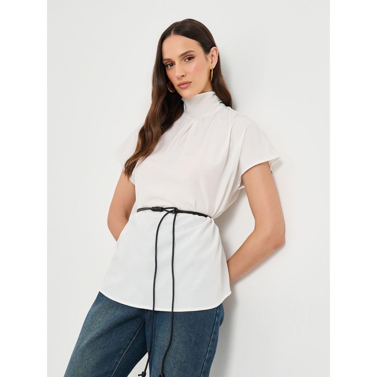 Styli White High Neck Blouse with Loop String Belt-women-clothing-shirtsandblouses-blouses-image-1