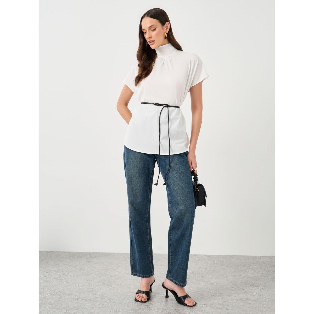 بلوزة بياقة عالية وحزام خصر-women-clothing-shirtsandblouses-blouses-image-2