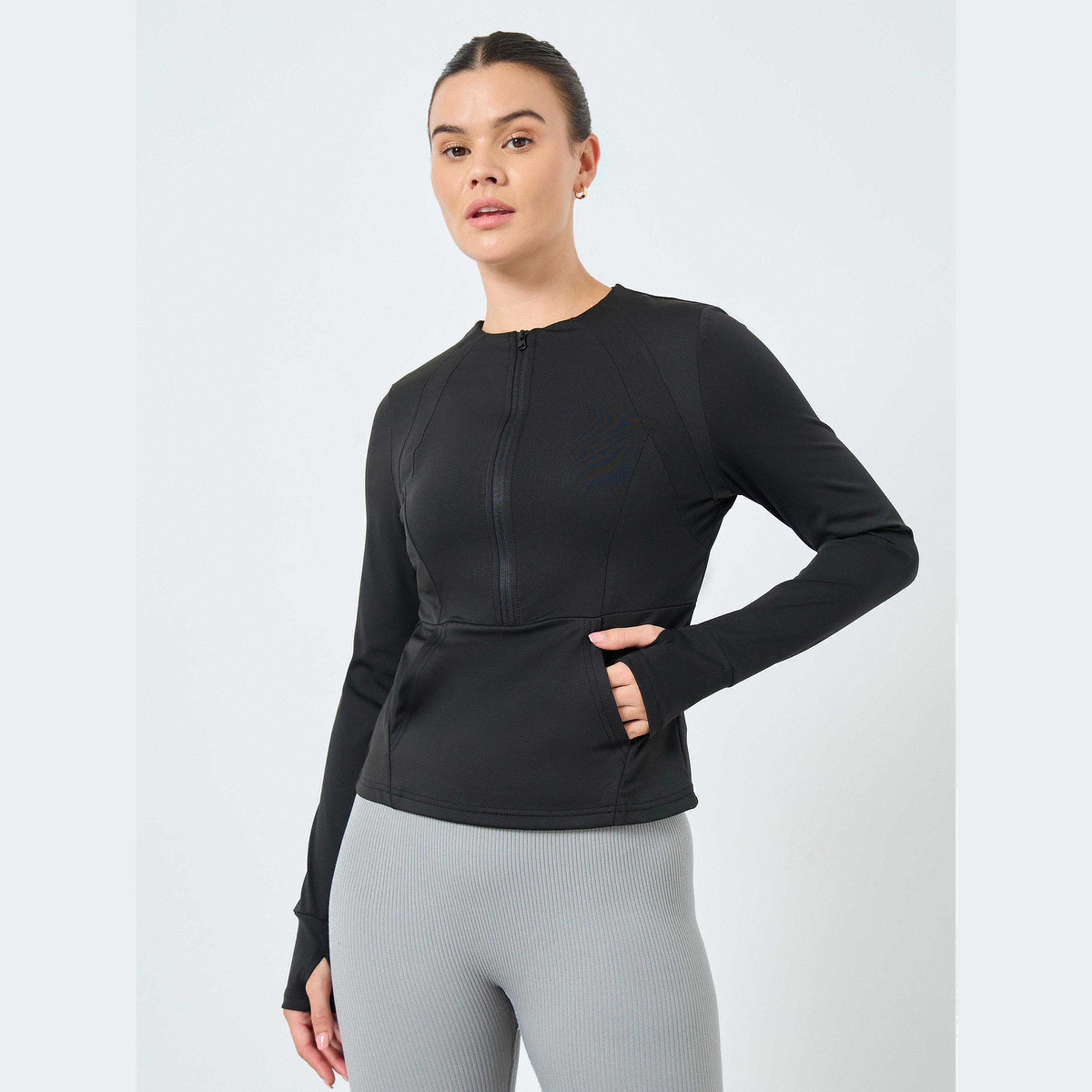 ستايلي - الجزء العلوي بسحاب نصفي مع تفاصيل درز محيطية-women-clothing-sportswearandactivewear-tshirtsandvests-image-1