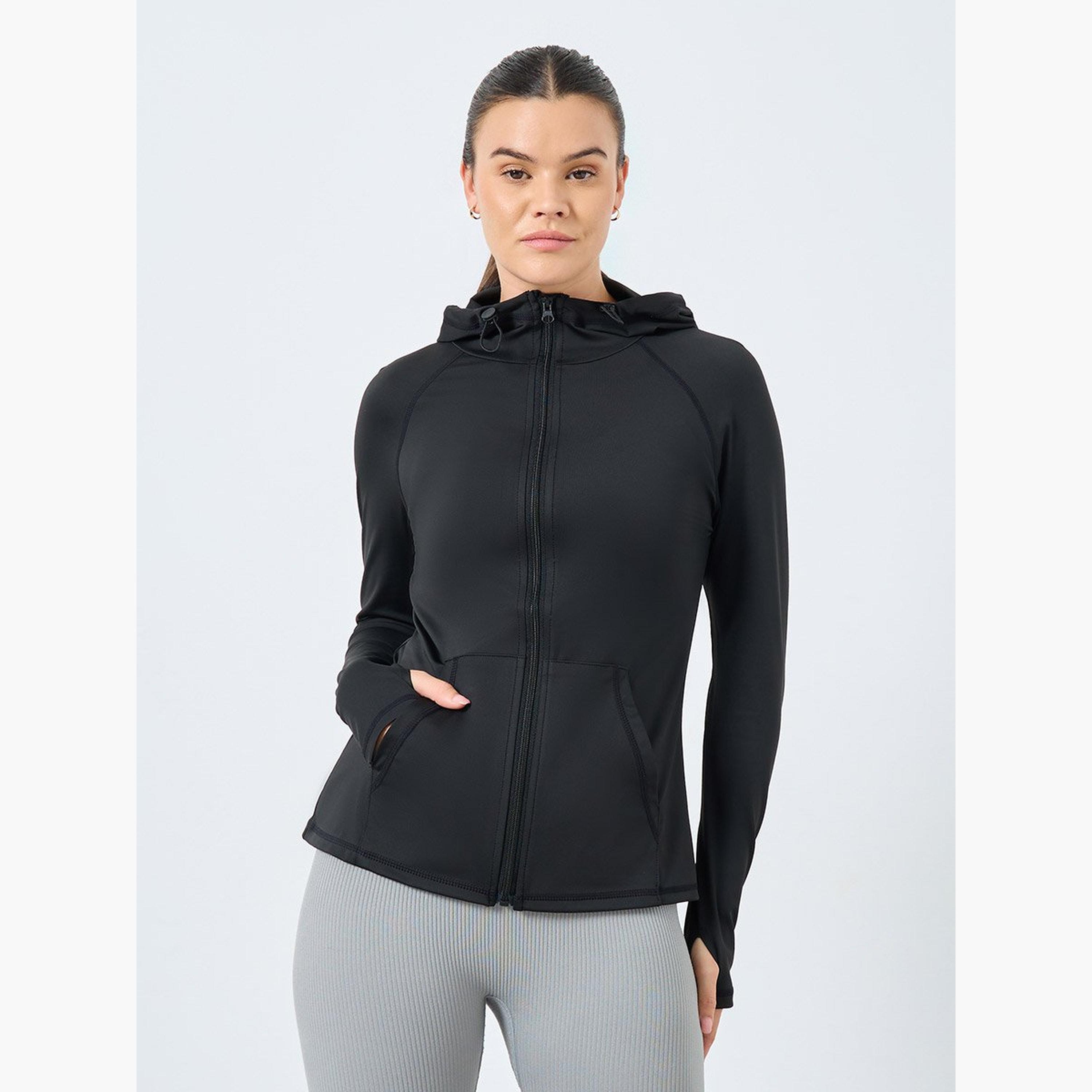 Styli Solid Hooded Neck Long Sleeves Women's Zip Through Sweatshirt-men-clothing-sportswearandactivewear-tshirtsandpolos-image-1
