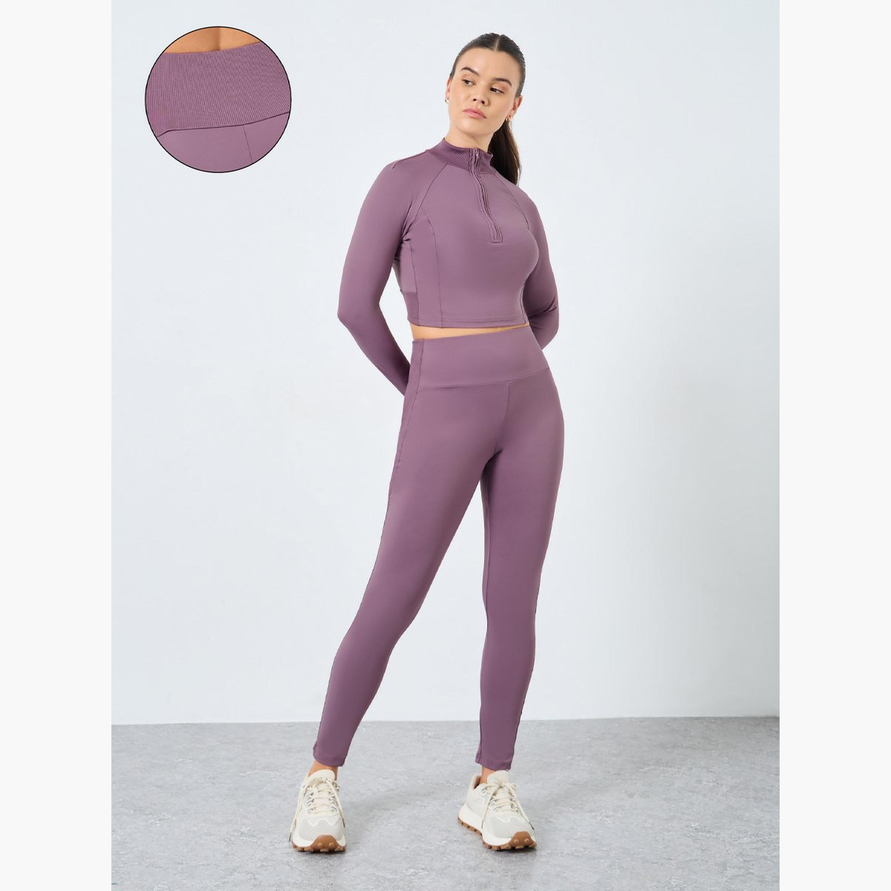 Styli Rib Panels Half Zip Top and Leggings Set-women-clothing-sportswearandactivewear-trackpantsandtracksuits-image-1