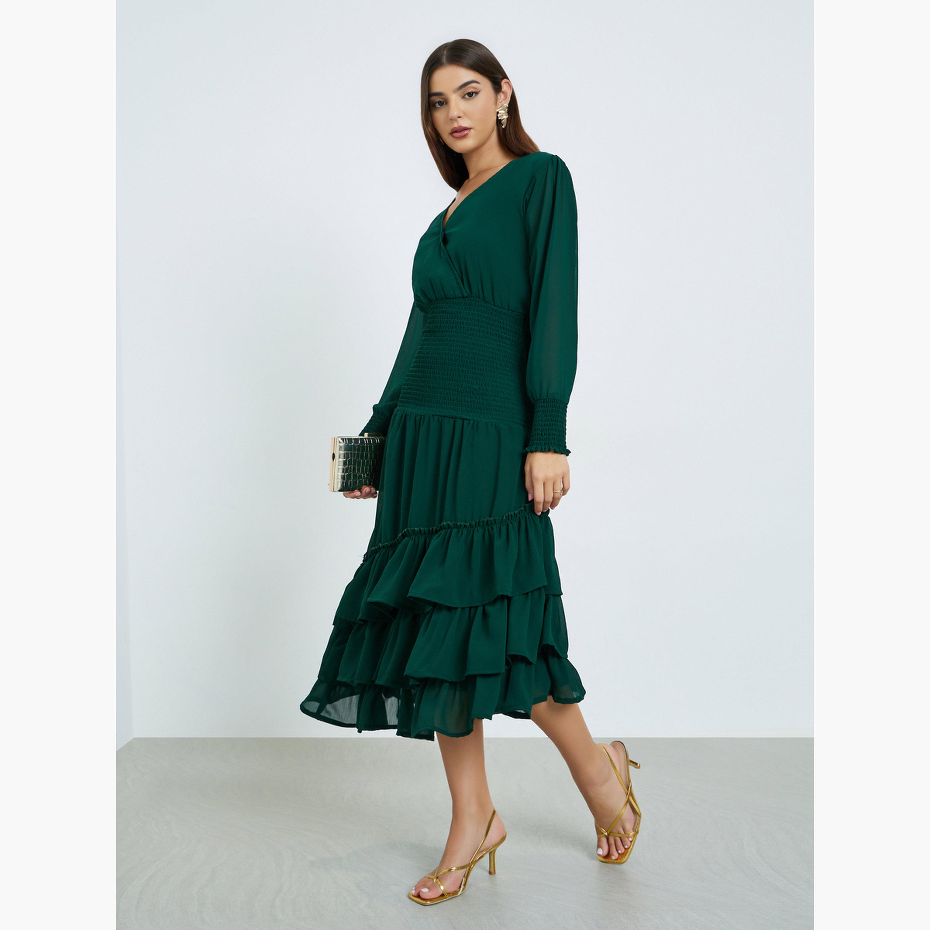 Maxim Creation 3 tiered dress in emarald green with Asymmetrical bottom-women-clothing-dresses-image-2