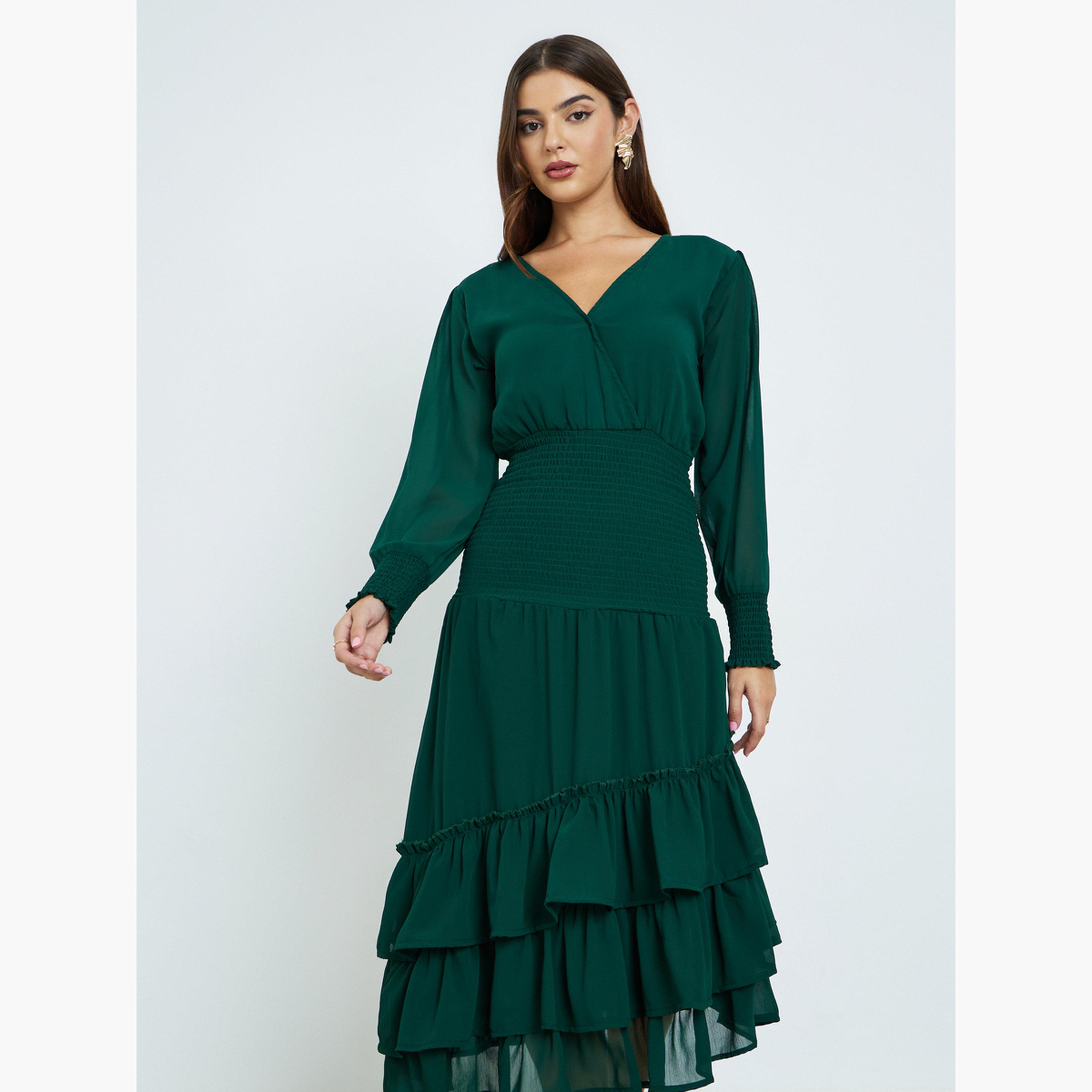 Maxim Creation 3 tiered dress in emarald green with Asymmetrical bottom-women-clothing-dresses-image-3