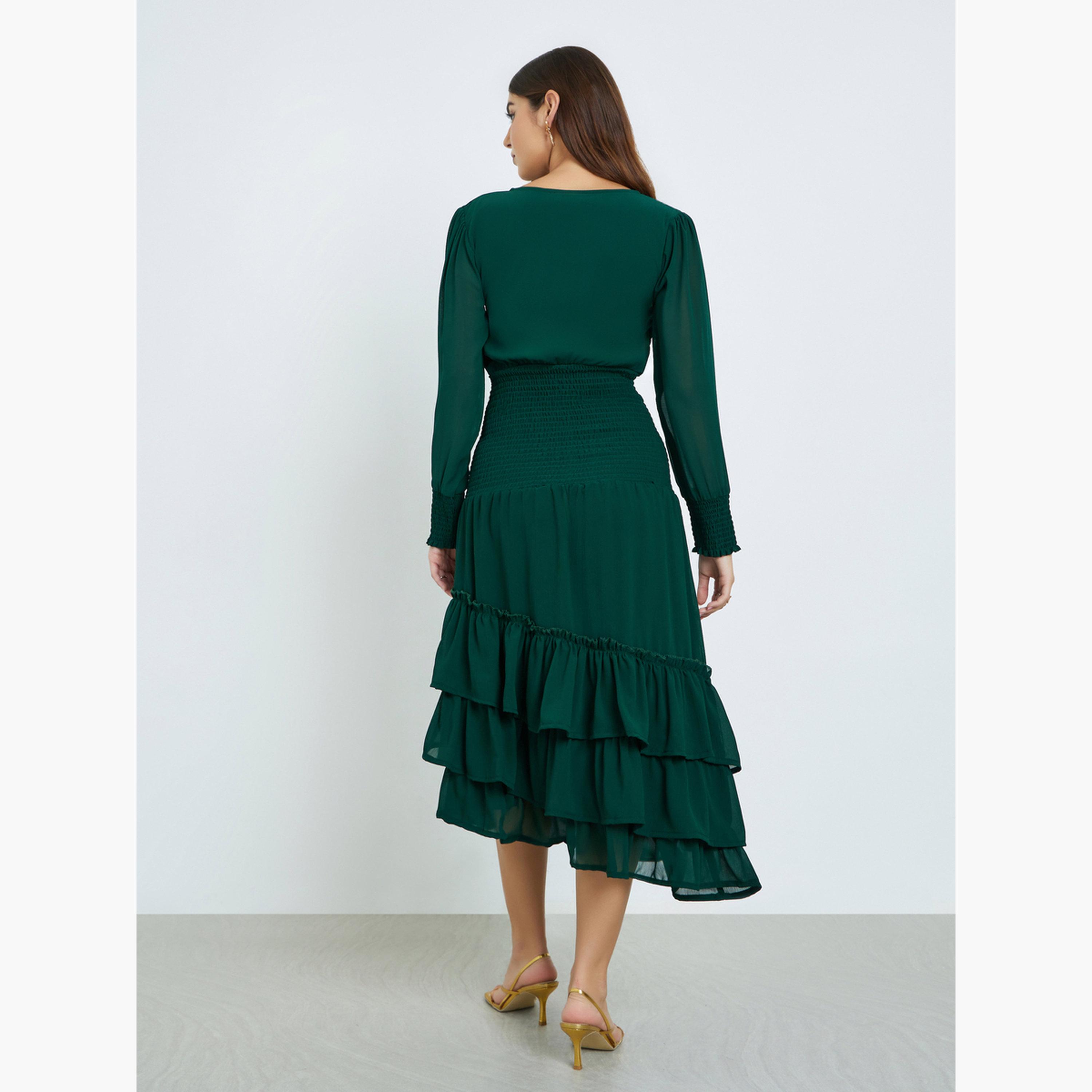 Maxim Creation 3 tiered dress in emarald green with Asymmetrical bottom-women-clothing-dresses-image-5