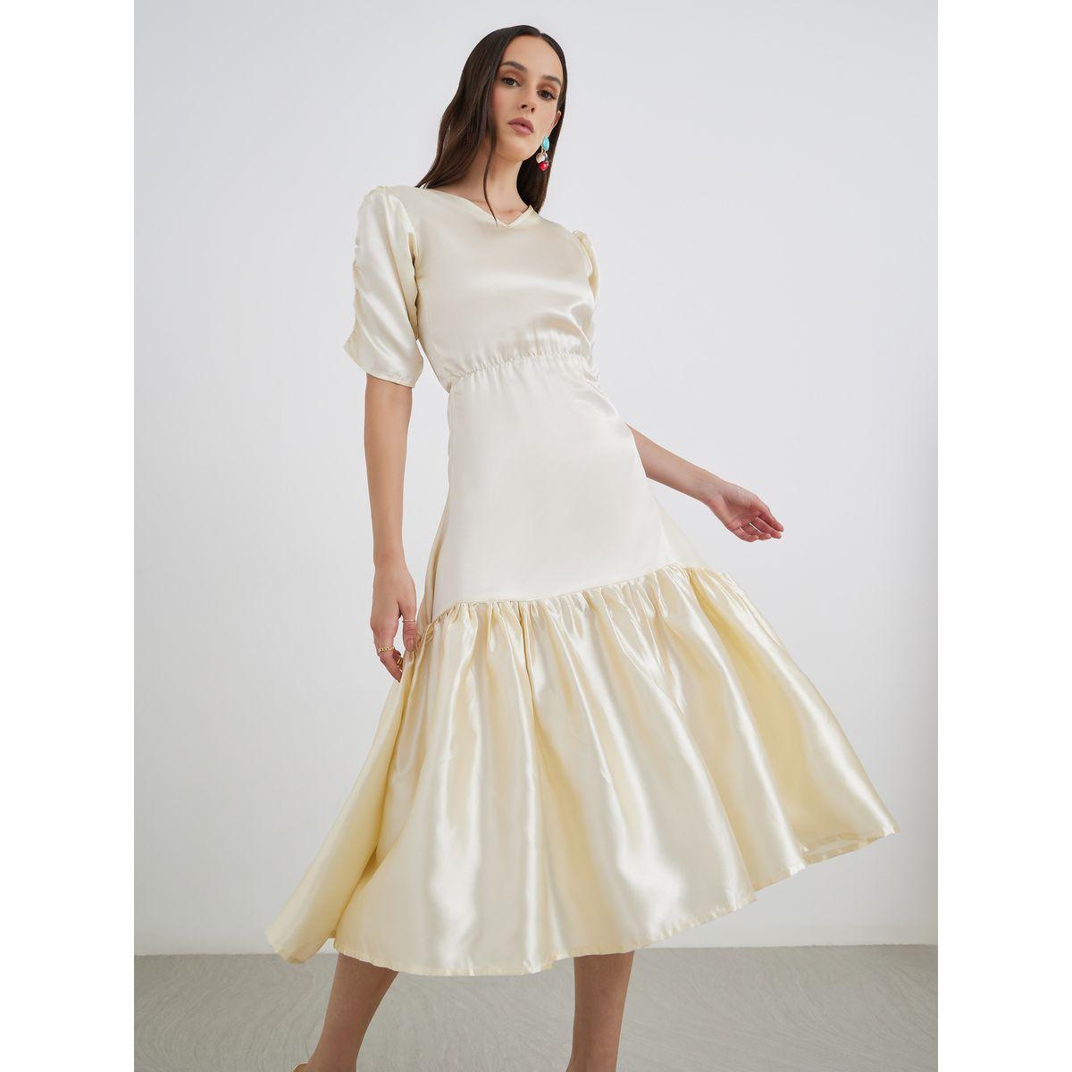 فستان ميدي ساتان بأكمام مزمومة-women-clothing-dresses-image-1