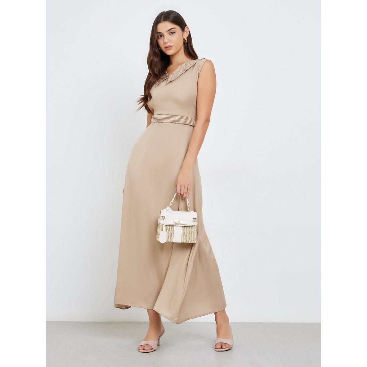 Maxim Creation Beige Maxi Dress with Tie Belt-women-clothing-dresses-image-1