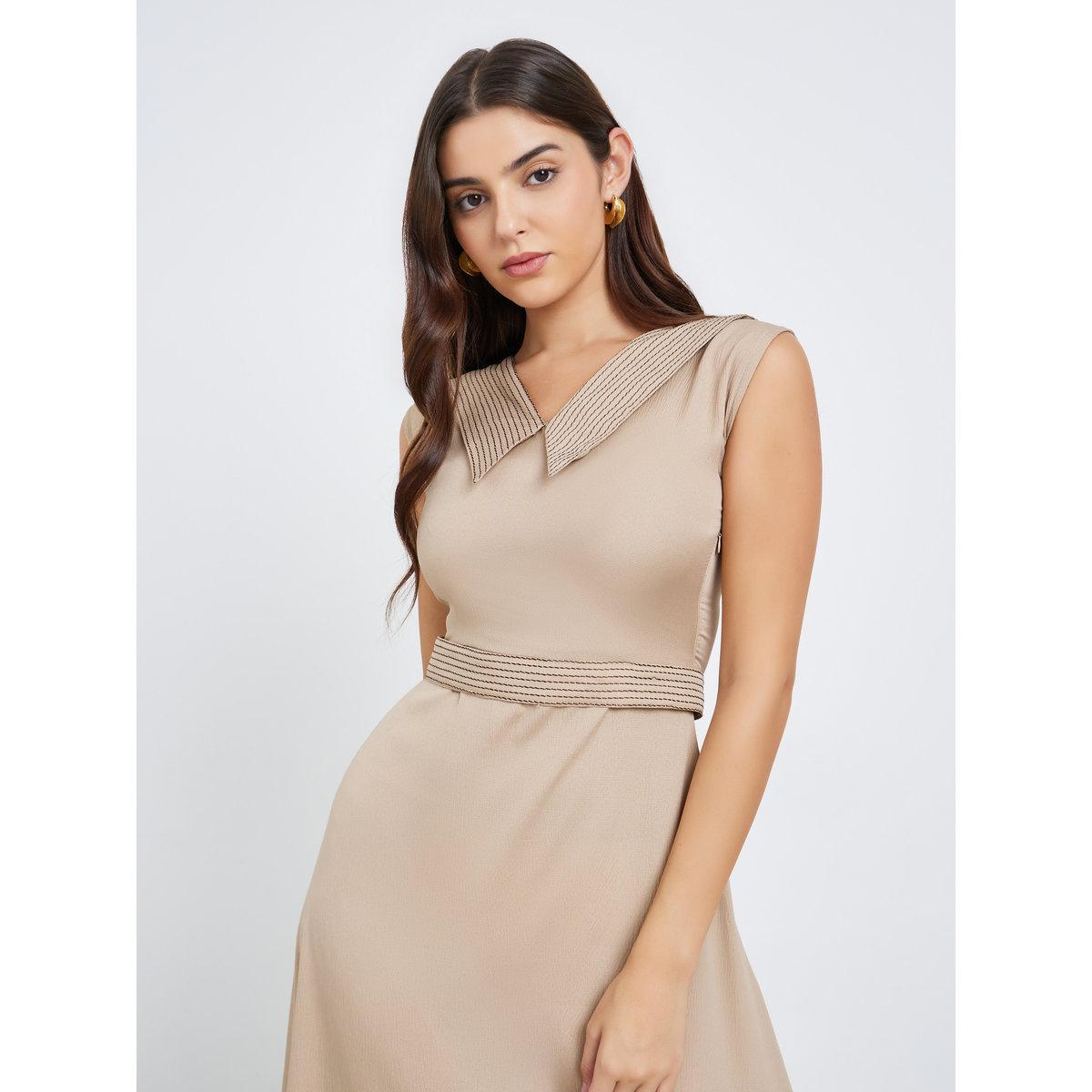 Maxim Creation Beige Maxi Dress with Tie Belt-women-clothing-dresses-image-3