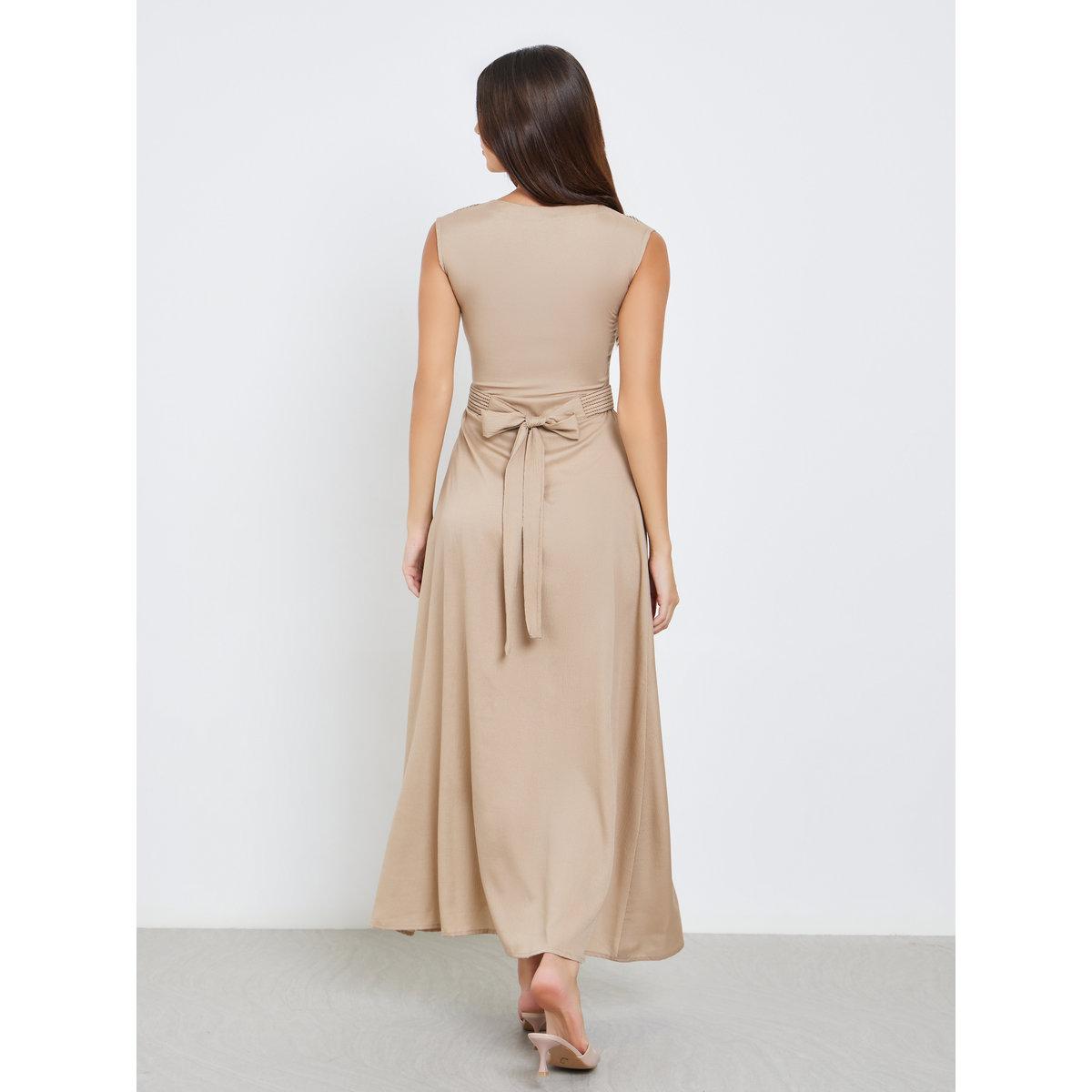 Maxim Creation Beige Maxi Dress with Tie Belt-women-clothing-dresses-image-5