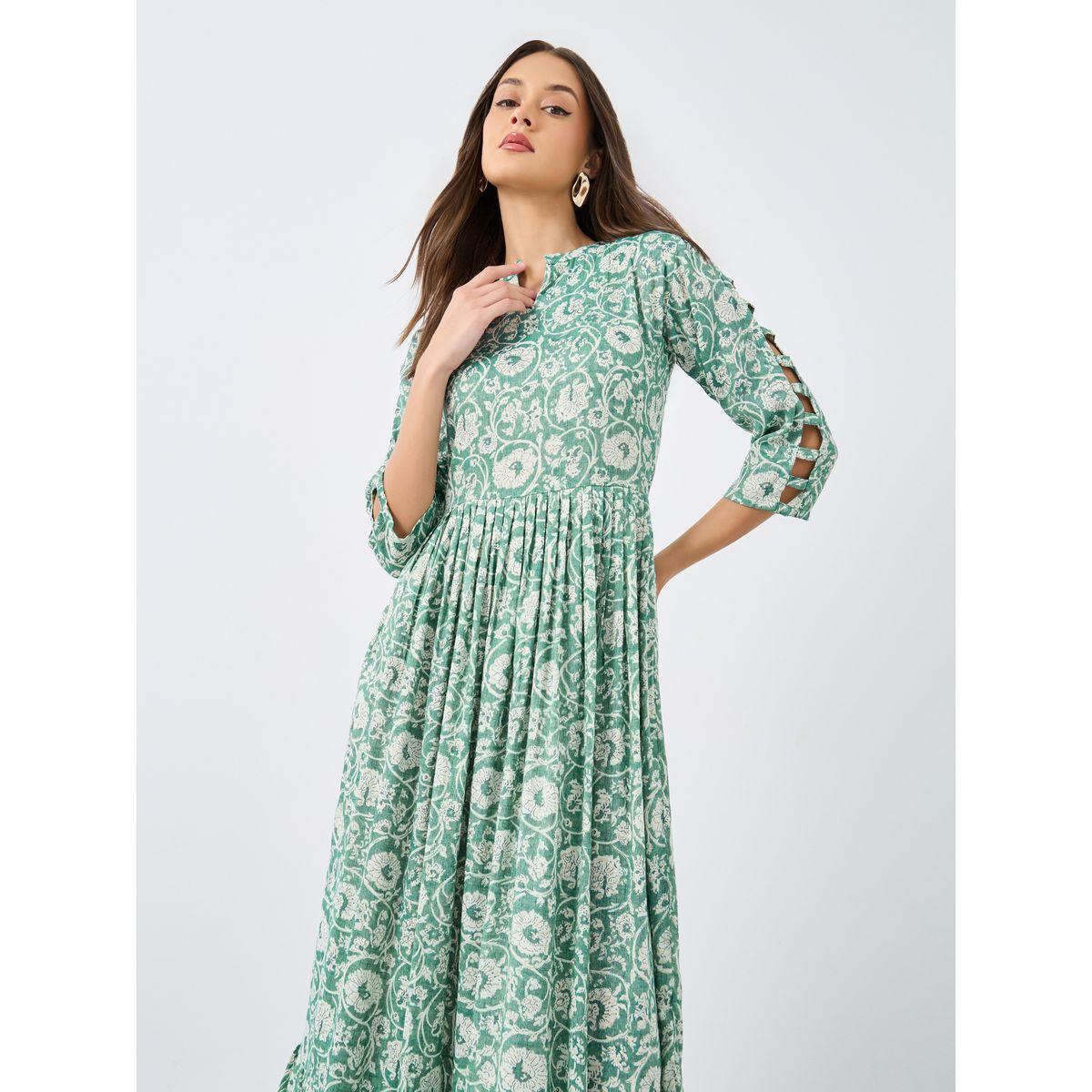 فستان ميدي بطبعة زهور مع حافة كشكش-women-clothing-dresses-image-2