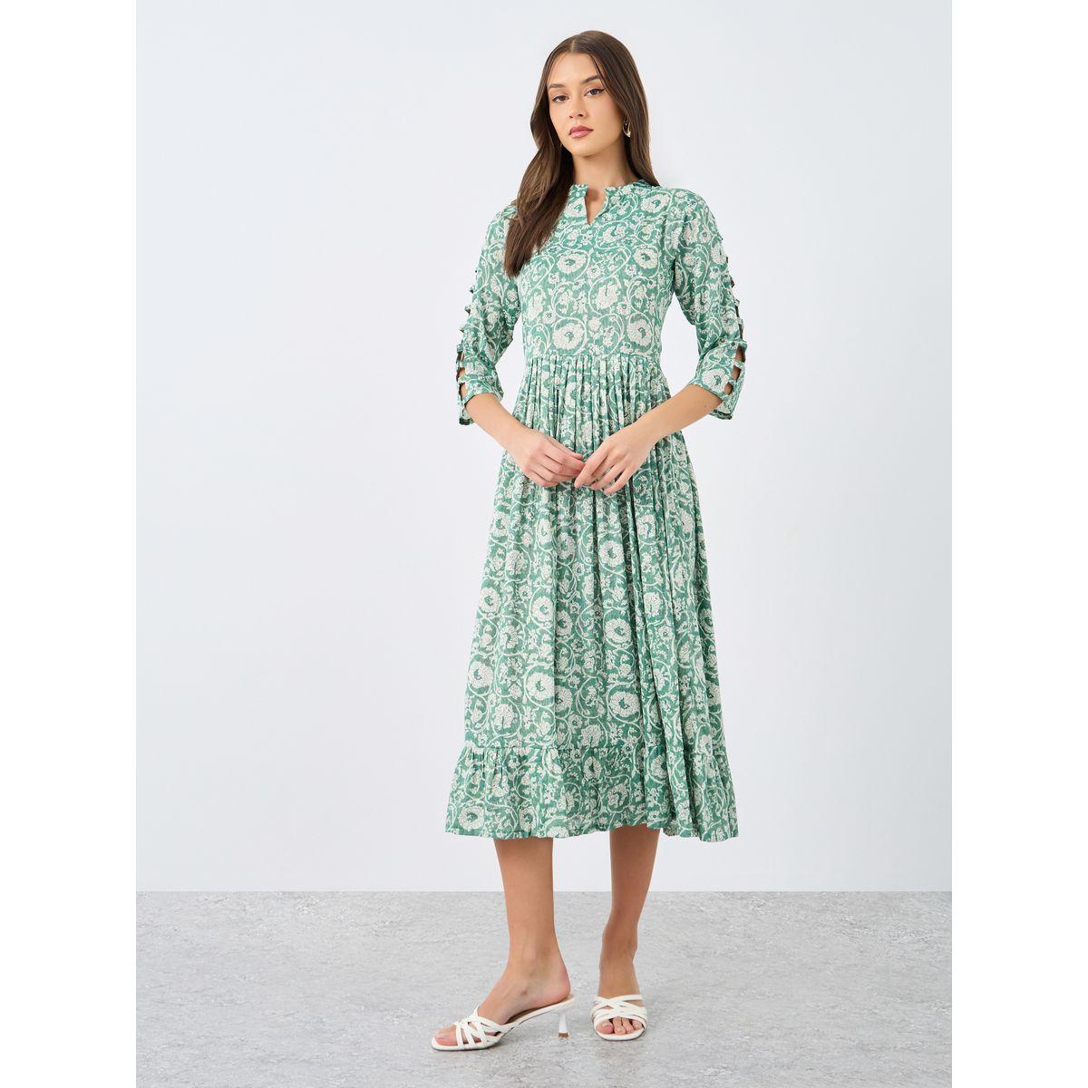 فستان ميدي بطبعة زهور مع حافة كشكش-women-clothing-dresses-image-3