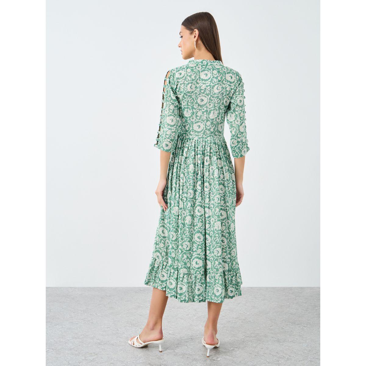 فستان ميدي بطبعة زهور مع حافة كشكش-women-clothing-dresses-image-5