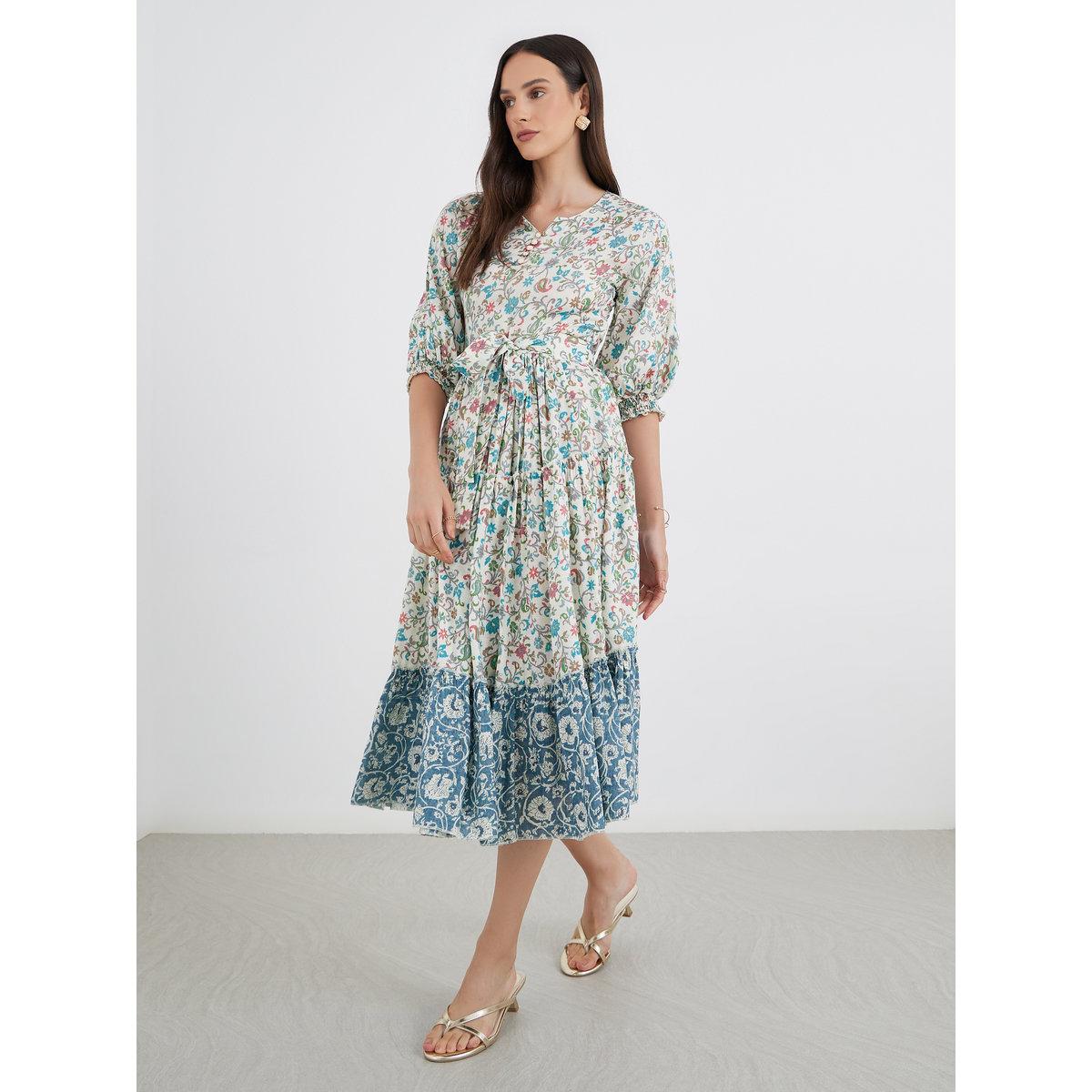 فستان ميدي بطبعة زهور مع ربطة خصر-women-clothing-dresses-image-3