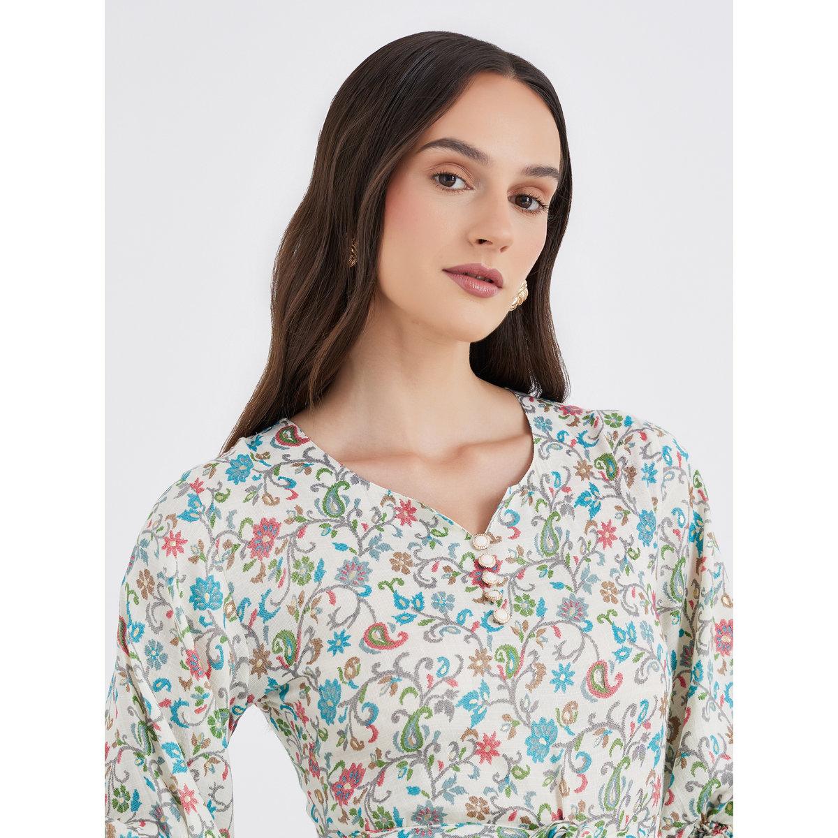 فستان ميدي بطبعة زهور مع ربطة خصر-women-clothing-dresses-image-4