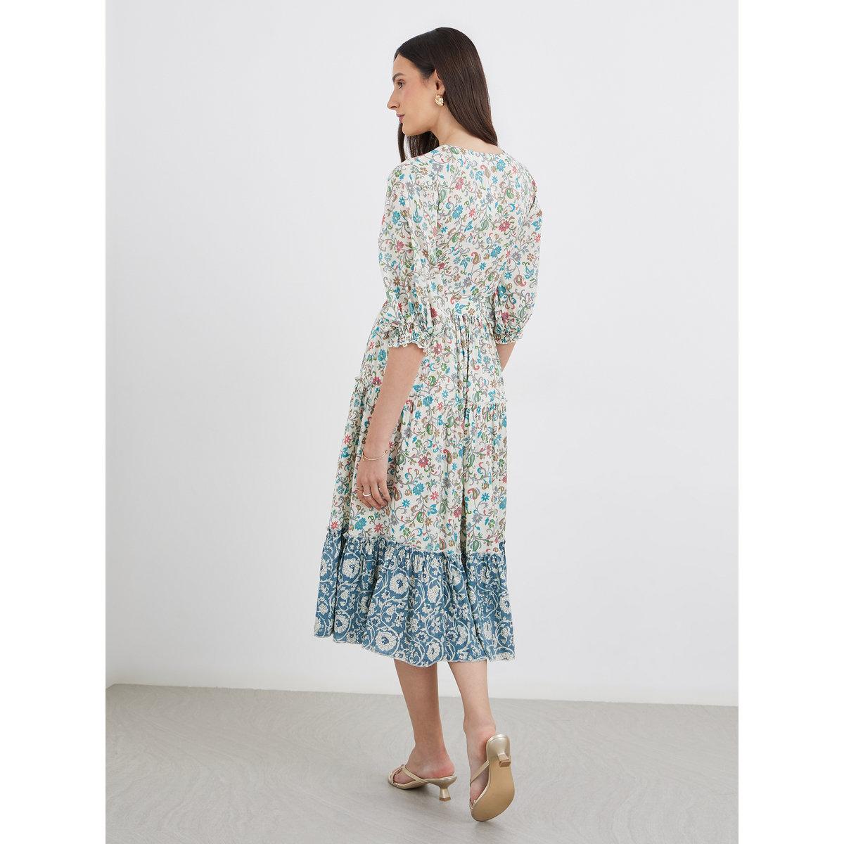 فستان ميدي بطبعة زهور مع ربطة خصر-women-clothing-dresses-image-5