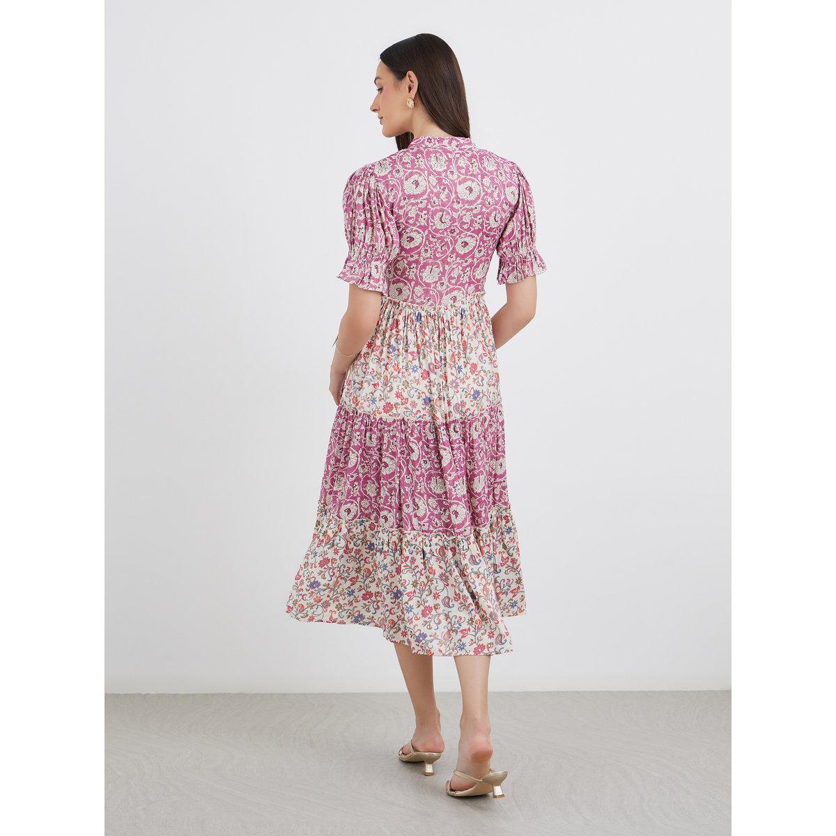 فستان ميدي مُطبع بالكامل بتفاصيل كسرات-women-clothing-dresses-image-5