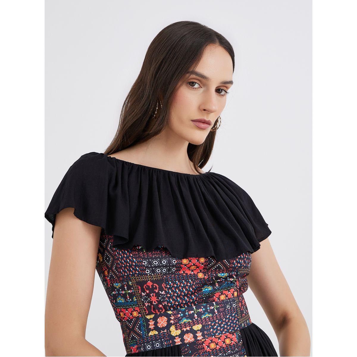 فستان ميدي مزين بطبعة وبدون أكتاف-women-clothing-dresses-image-4