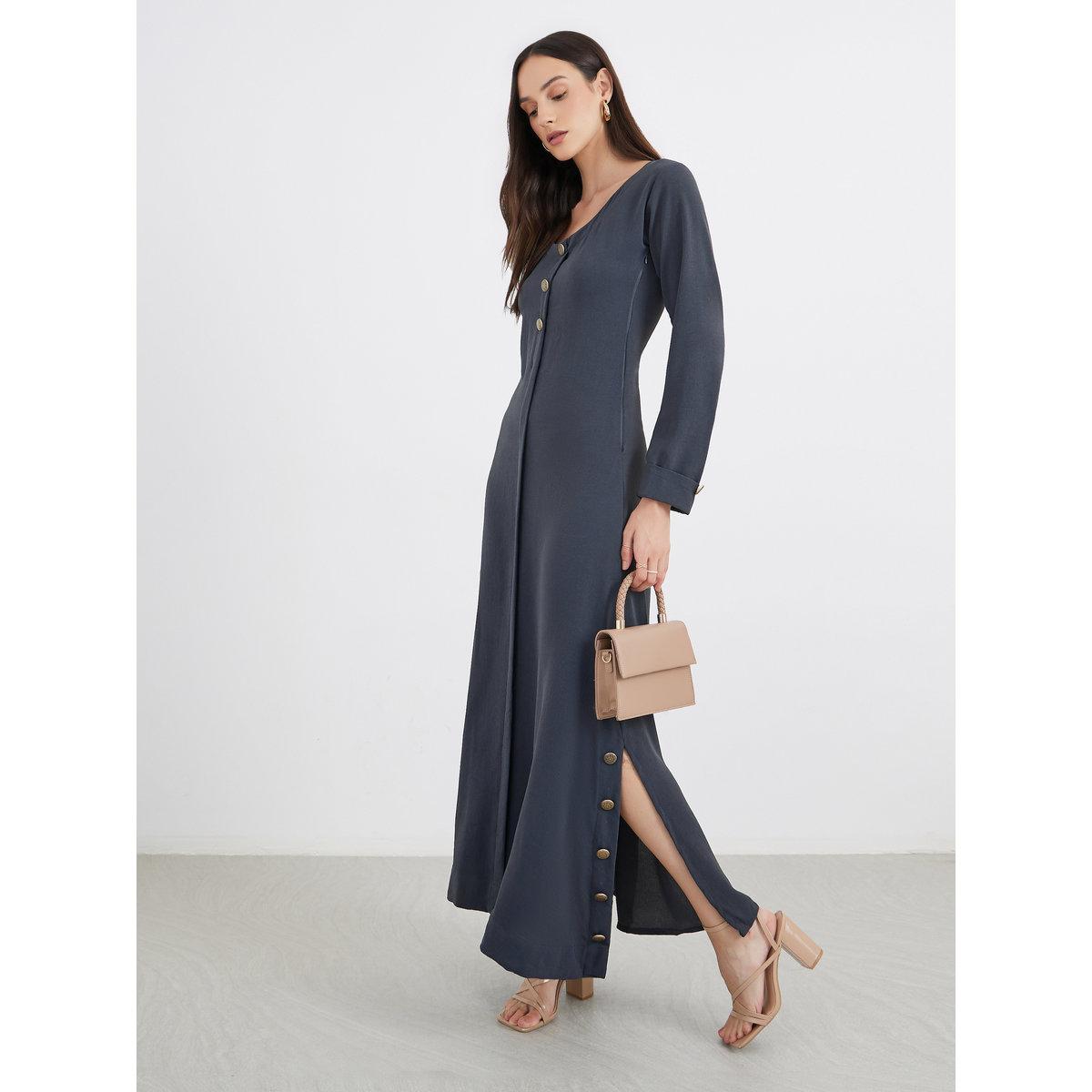 Maxim Creation Women Grey Maxi Dress with Buttons-women-clothing-dresses-image-2