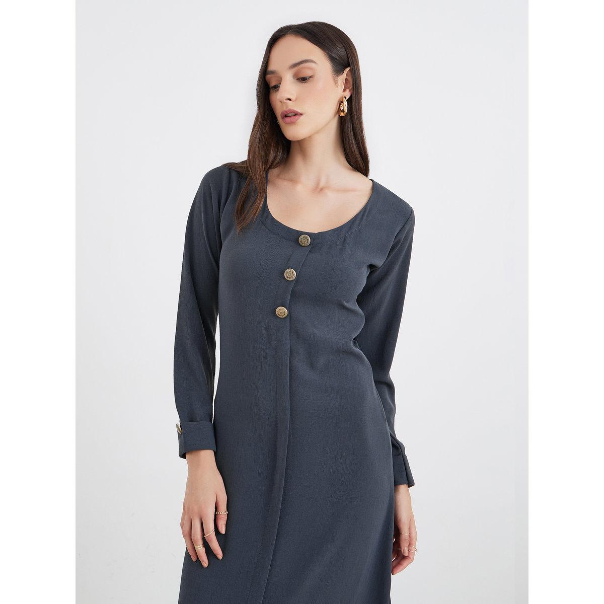 Maxim Creation Women Grey Maxi Dress with Buttons-women-clothing-dresses-image-3