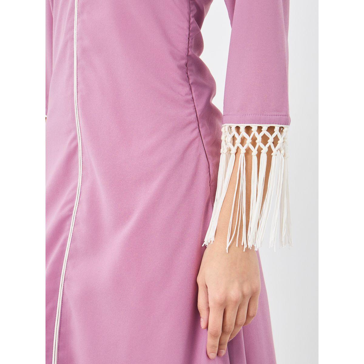 Maxim Creation Solid V-Neck A-Line Maxi Dress with Tassel Detail-women-clothing-dresses-image-4
