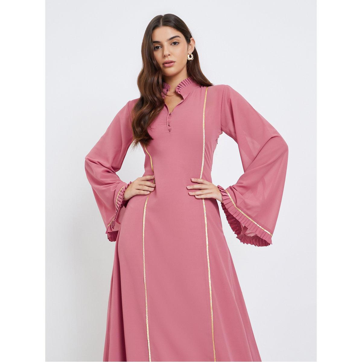فستان طويل بتداخلات باللون الذهبي-women-clothing-dresses-image-1