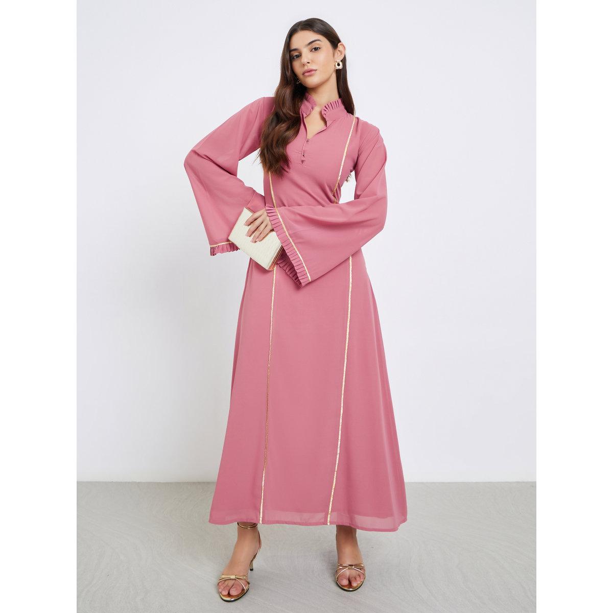 فستان طويل بتداخلات باللون الذهبي-women-clothing-dresses-image-2