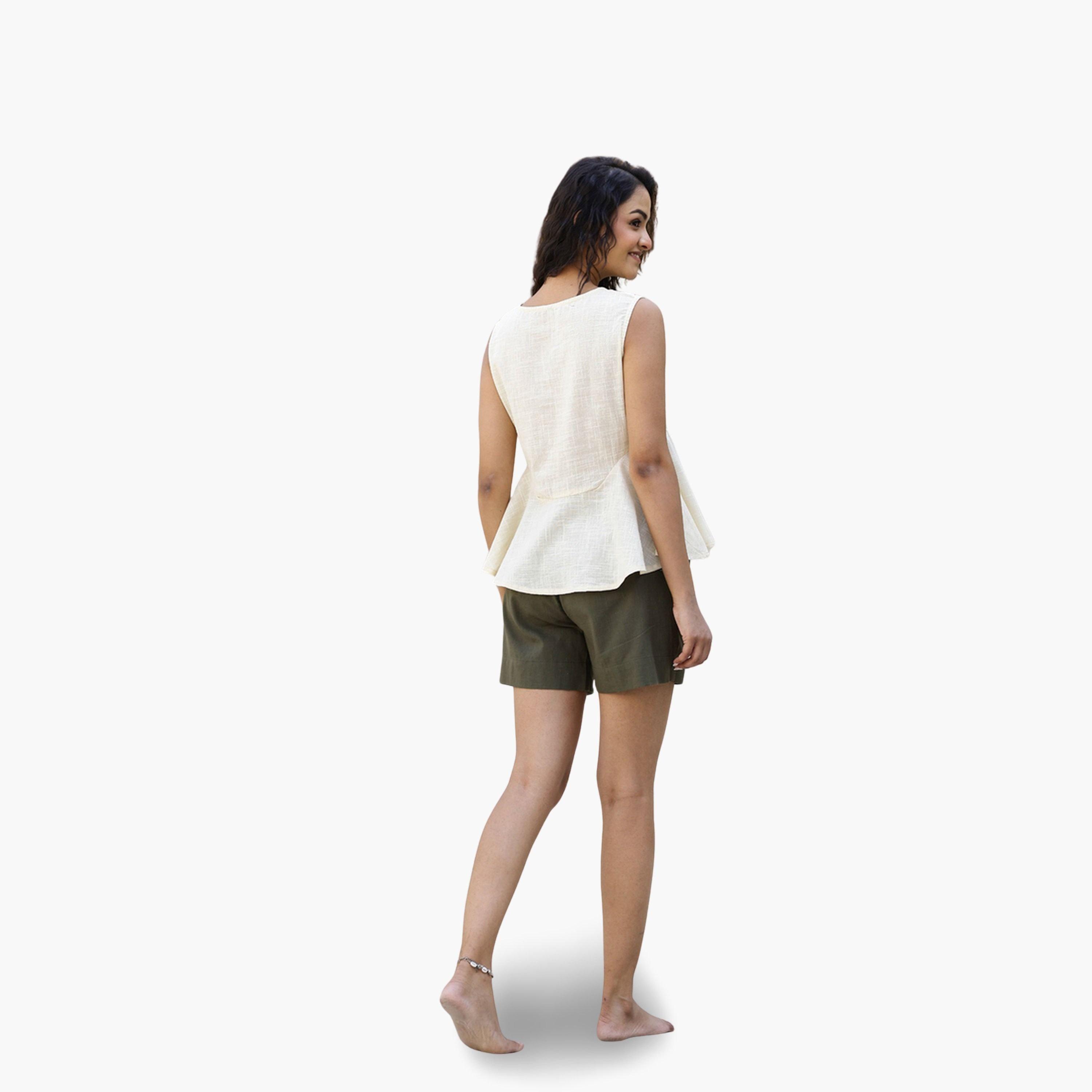 Sanskrutihomes Women Cream Embellished Top and Shorts Co-Ords-women-clothing-coordsets-image-3