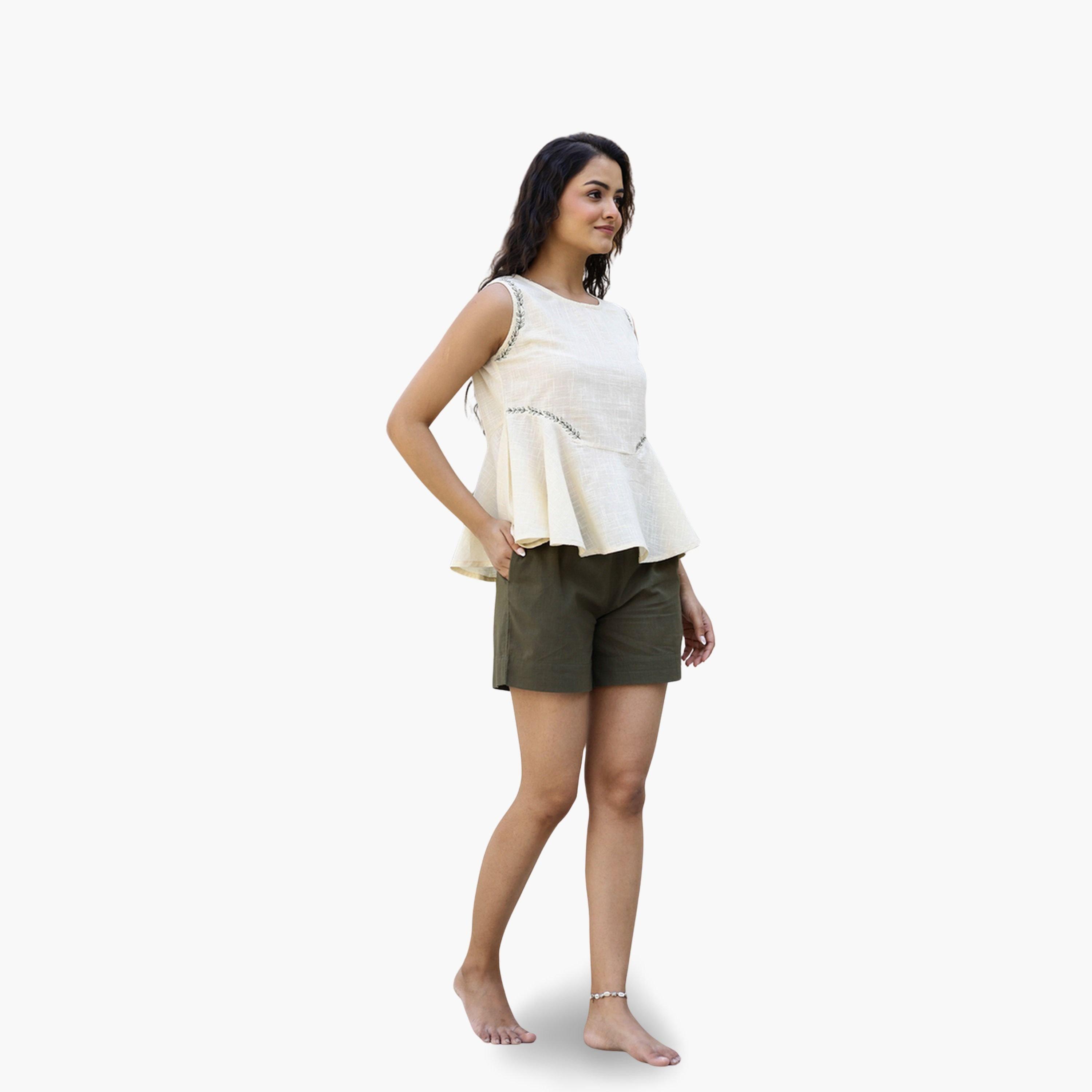 Sanskrutihomes Women Cream Embellished Top and Shorts Co-Ords-women-clothing-coordsets-image-4